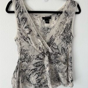 The Limited Cream and Black Paisley Surplice Tie-Waist Camisole